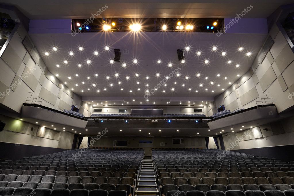 Cinema or theatre with controlled dimmed lighting