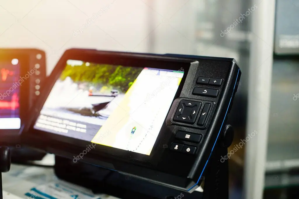 Marine chartplotter display at the helm