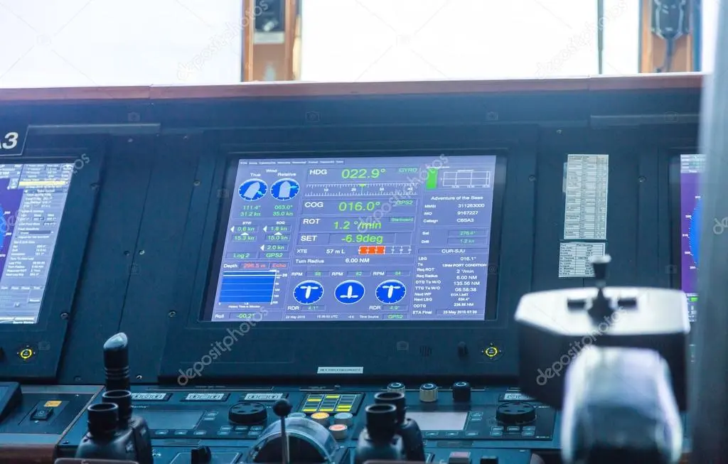 Marine electronics console on a boat