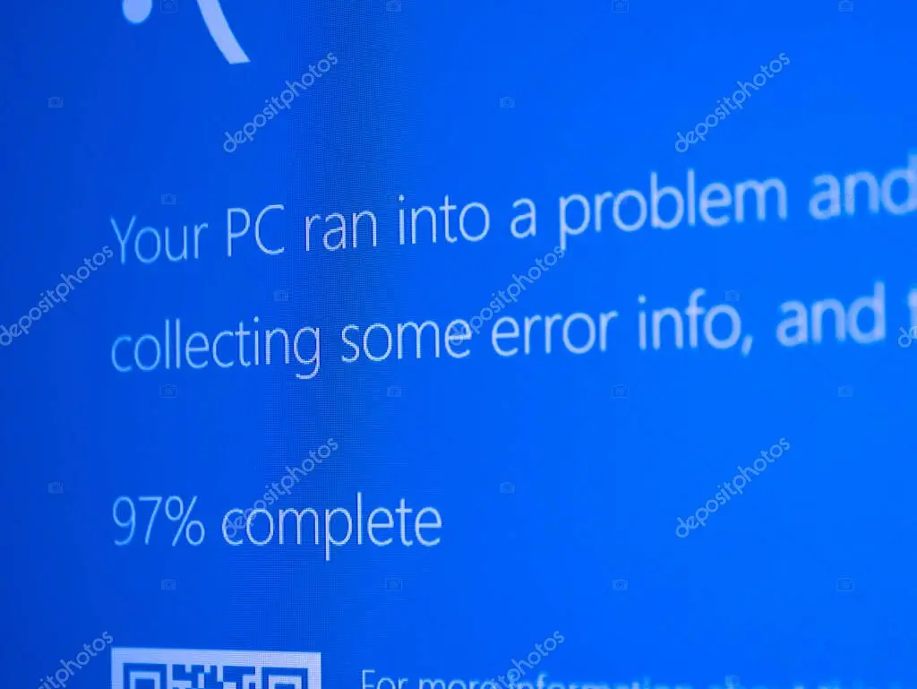 Windows blue screen error displayed on monitor